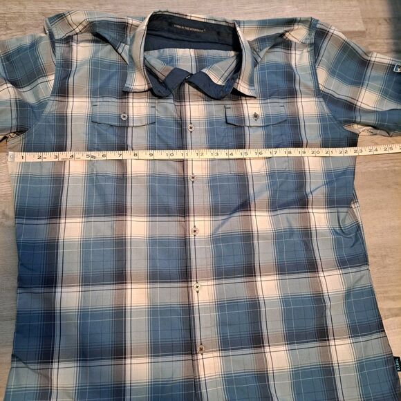 Kuhl Button Up Shirt Blue Mens Size Large Short Sleeve Plaid Outdoors - Picture 5 of 10